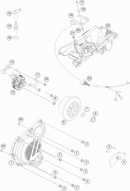 Despiece original completo de Sistema de encendido del modelo de KTM 250 SX del año 2019