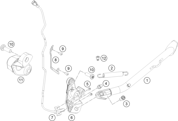 Despiece original completo de Caballete Lateral / Caballete Central del modelo de KTM 890 Adventure R del año 2021