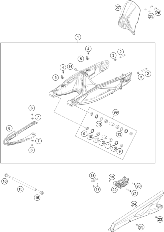 Despiece original completo de Basculante del modelo de KTM 790 Adventure R del año 2019