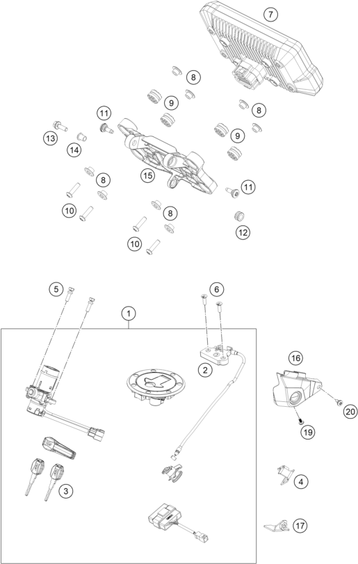 Despiece original completo de Instrumentos / Sistema De Cierre del modelo de KTM 890 Adventure R Rally del año 2021