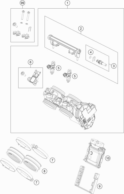 Despiece original completo de Cuerpo de la válvula de mariposa del modelo de KTM 790 Adventure white del año 2019