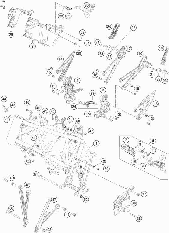 Despiece original completo de Chasis del modelo de KTM 690 ENDURO R del año 2023