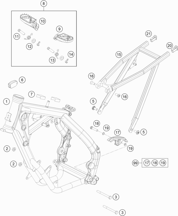 Despiece original completo de Chasis del modelo de KTM 65 SX del año 2020
