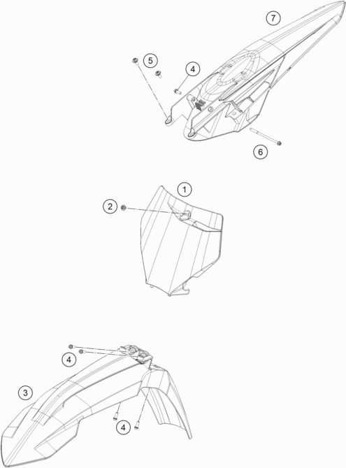 Despiece original completo de Máscara, Guardabarros del modelo de KTM 250 SX del año 2022