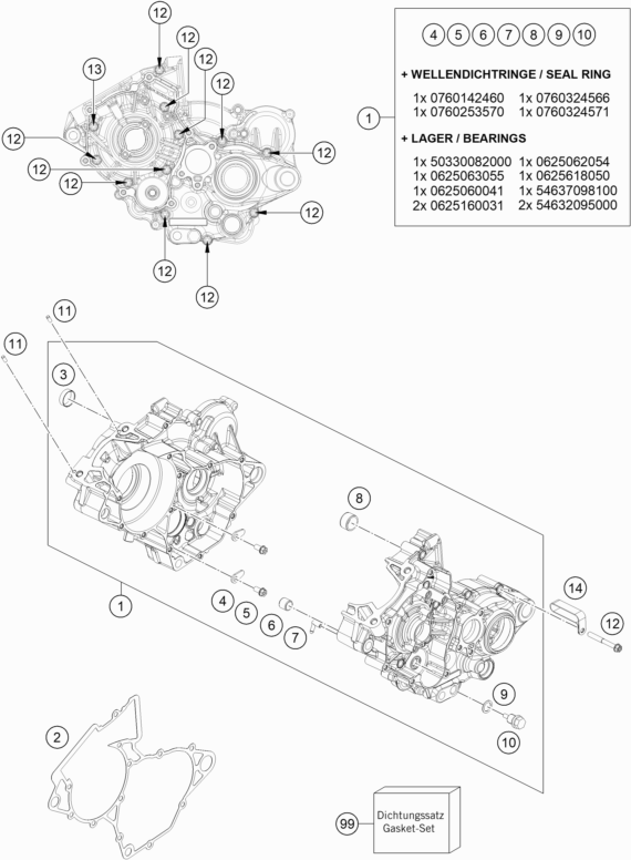 Despiece original completo de Carter Del Motor del modelo de KTM 150 SX del año 2022