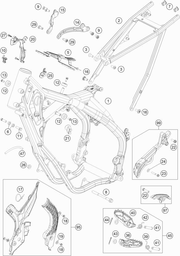 Despiece original completo de Chasis del modelo de KTM 150 EXC TPI del año 2020
