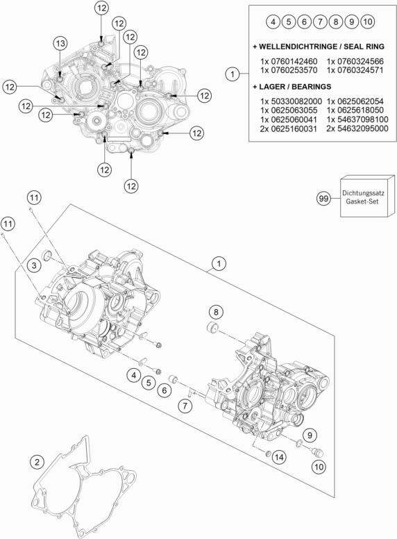 Despiece original completo de Carter Del Motor del modelo de KTM 150 EXC TPI del año 2021