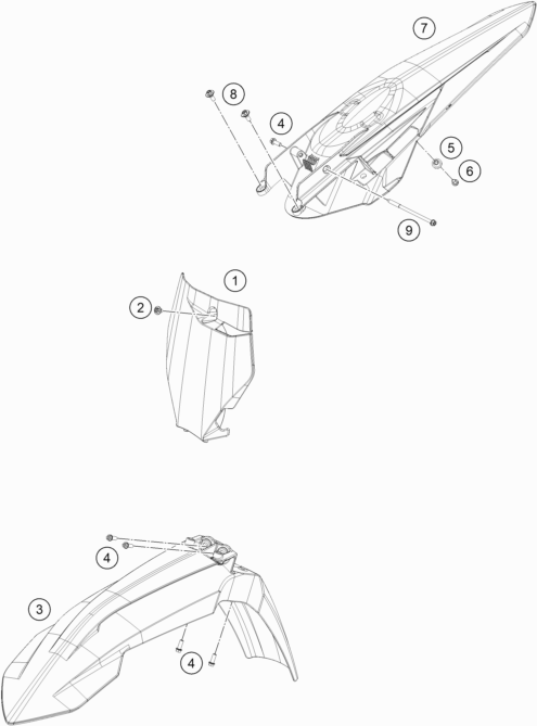 Despiece original completo de Máscara, Guardabarros del modelo de KTM 350 SX-F del año 2022