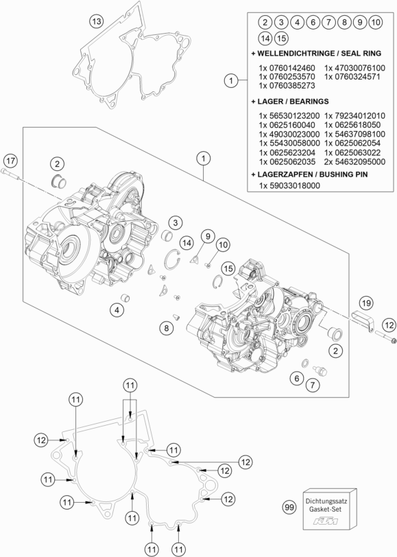 Despiece original completo de Carter del motor del modelo de KTM 250 SX del año 2020