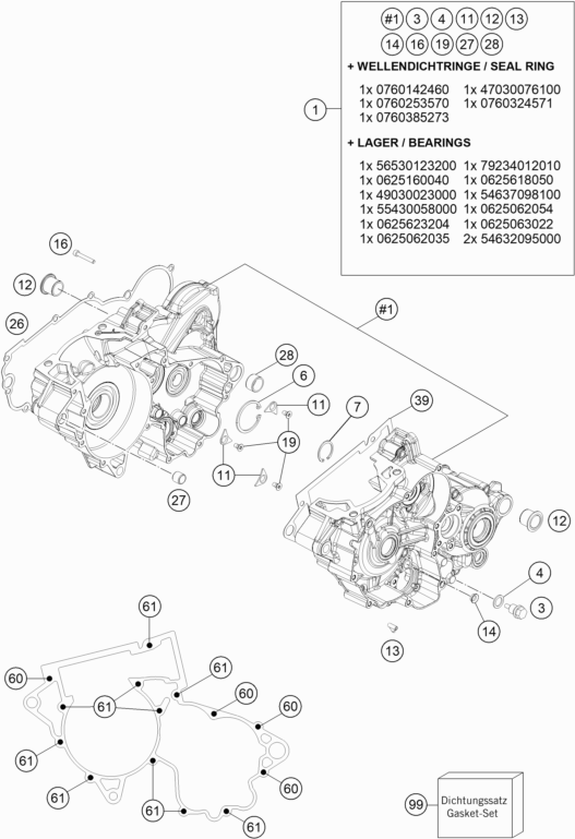 Despiece original completo de Carter del motor del modelo de KTM 250 EXC Six Days TPI del año 2020