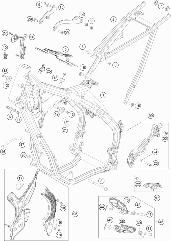 Despiece original completo de Chasis del modelo de KTM 300 EXC TPI ERZBERGRODEO del año 2020