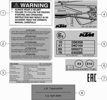 Despiece original completo de Technic Information Sticker del modelo de KTM 790 DUKE L GREY del año 2023