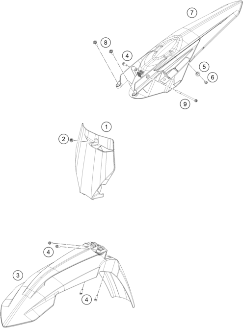 Despiece original completo de Máscara, Guardabarros del modelo de KTM 450 SMR del año 2021