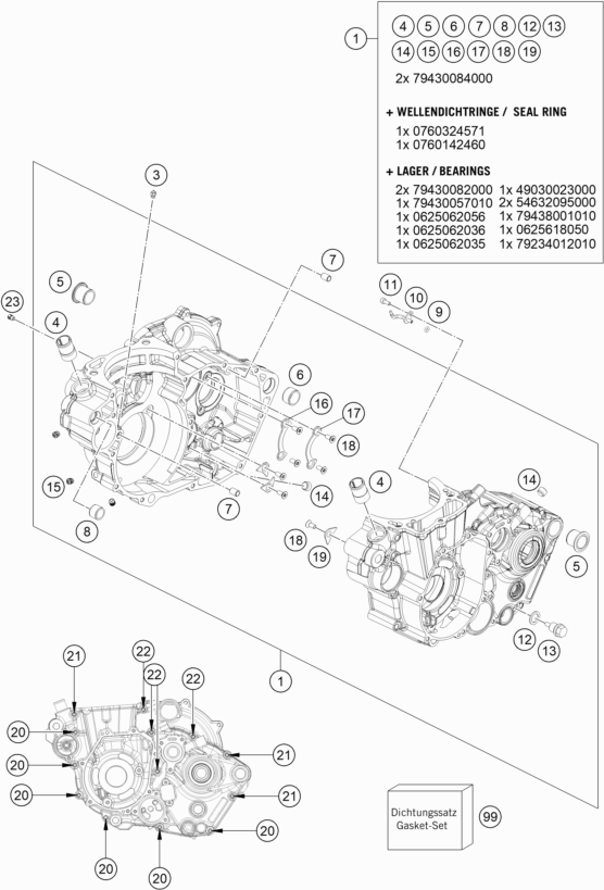 Despiece original completo de Carter del motor del modelo de KTM 500 EXC-F del año 2020