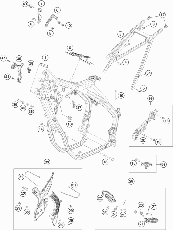 Despiece original completo de Chasis del modelo de KTM 500 EXC-F Six Days del año 2020