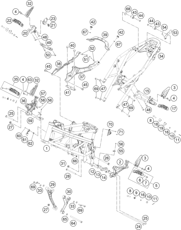 Despiece original completo de Chasis del modelo de KTM 390 DUKE GREY del año 2023