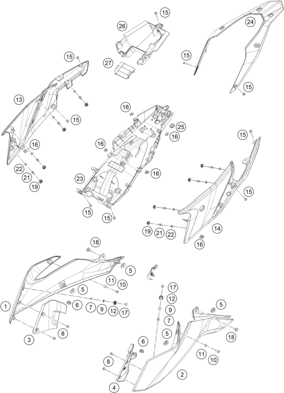 Despiece original completo de Carenado Lateral del modelo de KTM 390 Adventure - White del año 2021