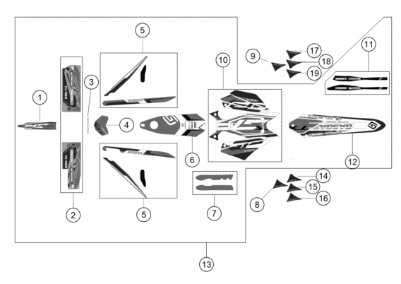 Despiece original completo de Kit Gráficos del modelo de GASGAS TXT GP 280 del año 2020