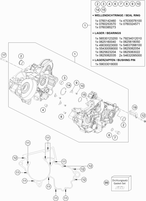 Despiece original completo de Carter Del Motor del modelo de KTM 250 SX del año 2022