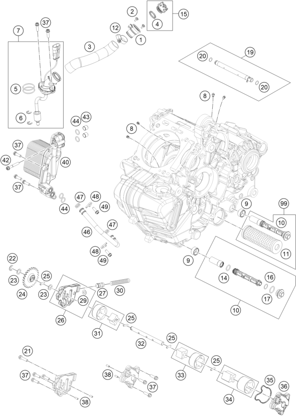 Despiece original completo de Sistema De Lubricación del modelo de KTM 1290 Super Adventure R del año 2021
