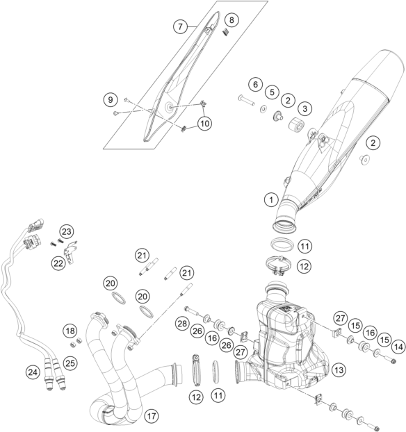 Despiece original completo de Sistema De Escape del modelo de KTM 890 DUKE R del año 2023