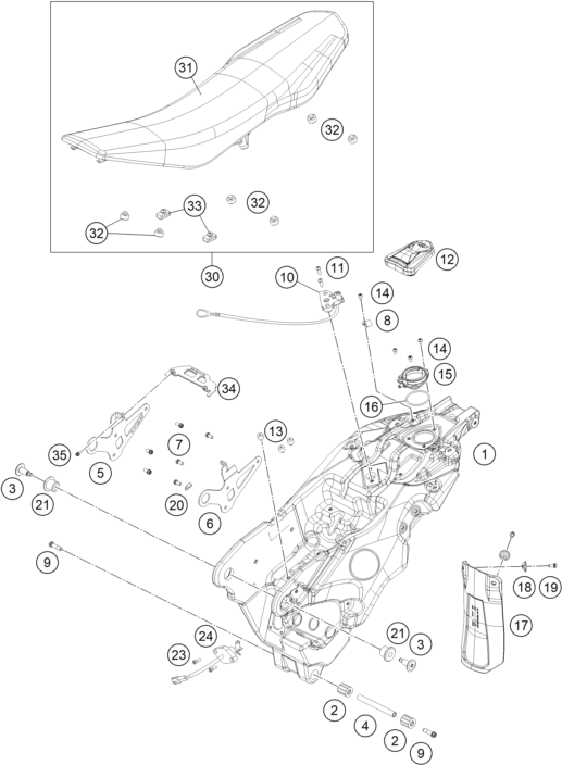 Despiece original completo de Depósito, Asiento del modelo de KTM 690 Enduro R del año 2021