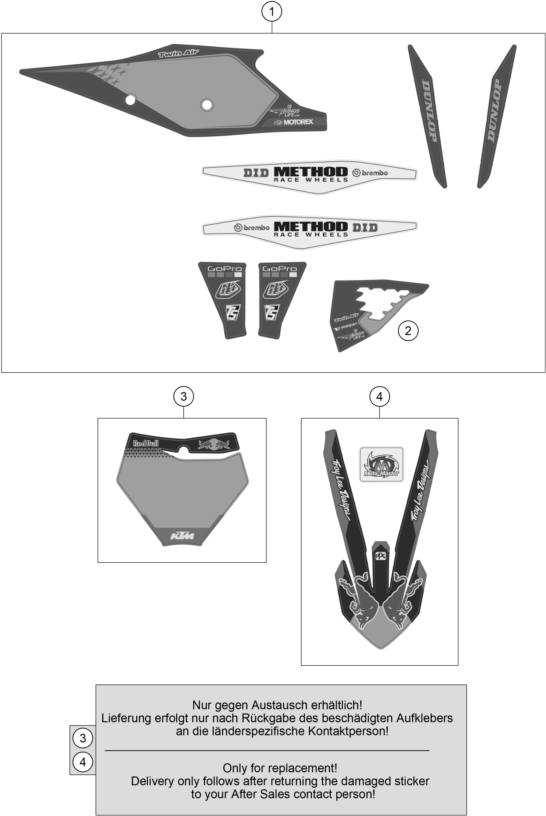 Despiece original completo de Kit Gráficos del modelo de KTM 250 SX-F Troy Lee Designs del año 2021