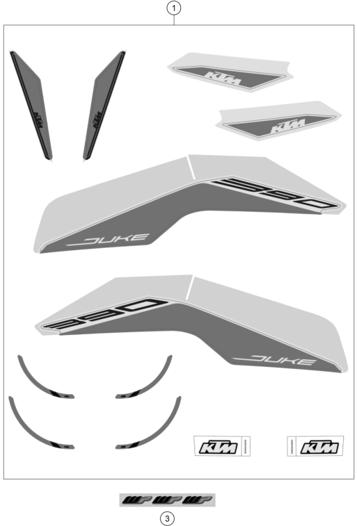 Despiece original completo de Kit Gráficos del modelo de KTM 390 DUKE, white del año 2022