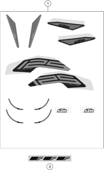Despiece original completo de Kit Gráficos del modelo de KTM 125 DUKE, silver del año 2022