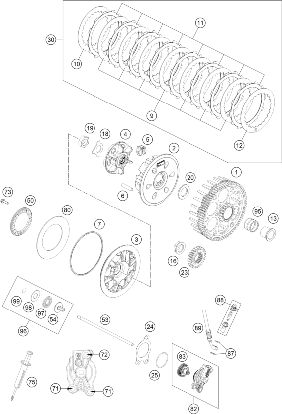 Despiece original completo de Embrague del modelo de GASGAS EC 350F del año 2021