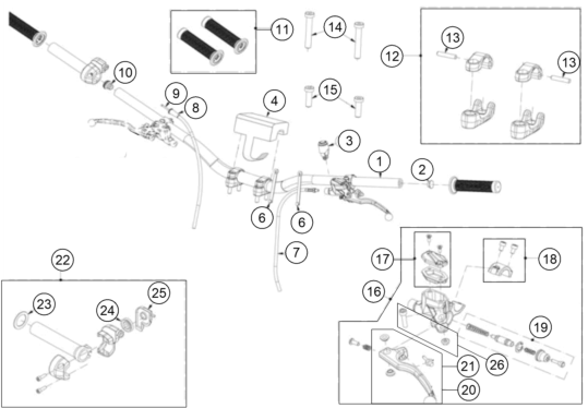 Despiece original completo de Manillar, Mandos del modelo de GASGAS TXT GP 250 del año 2022