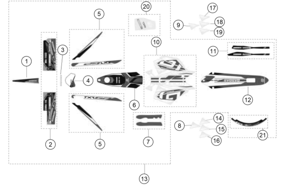 Despiece original completo de Kit Gráficos del modelo de GASGAS TXT GP 280 del año 2022