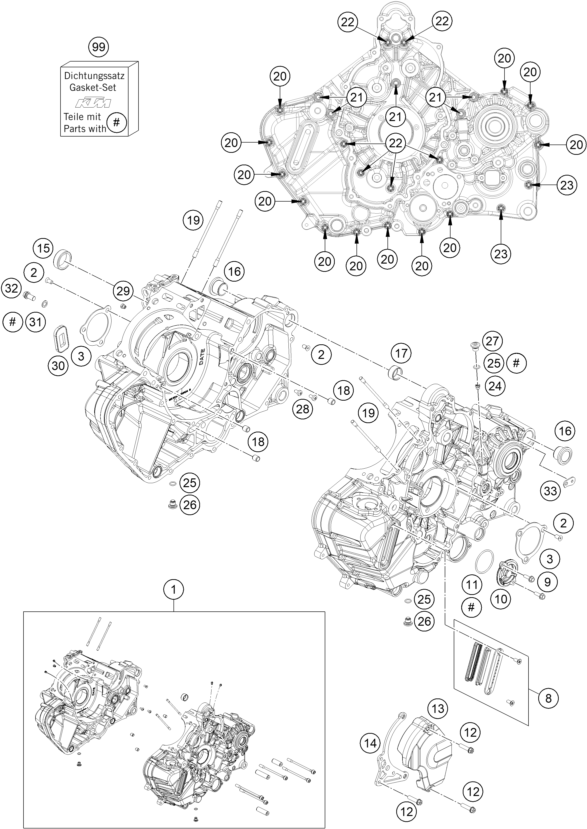 Despiece original completo de Carter Del Motor del modelo de KTM 1290 SUPER DUKE R EVO, orange del año 2022