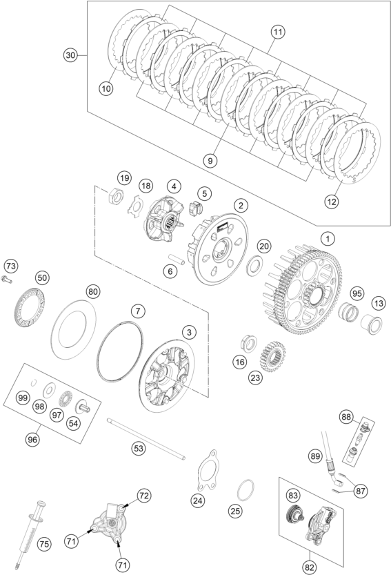 Despiece original completo de Embrague del modelo de GASGAS EC 350F del año 2022