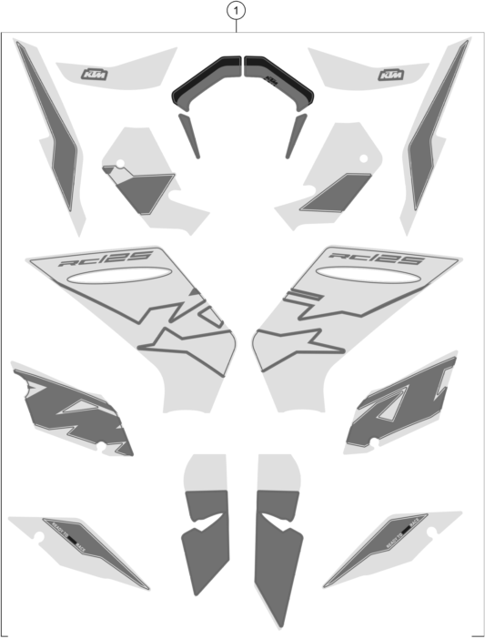 Despiece original completo de Kit Gráficos del modelo de KTM RC 125 WHITE del año 2023