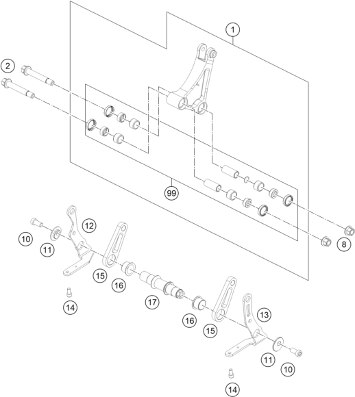 Despiece original completo de Articulación Pro Lever del modelo de KTM RC 8C del año 2022