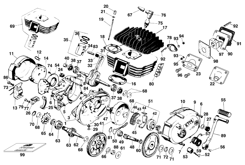 Despiece original completo de Carter del motor del modelo de KTM 50 Mini Adventure del año 2001
