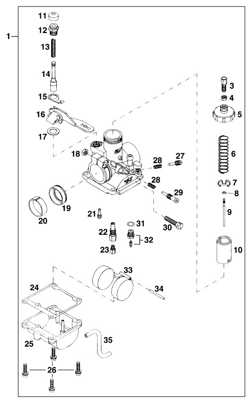 Despiece original completo de Carburador del modelo de KTM 50 Mini Adventure del año 2001