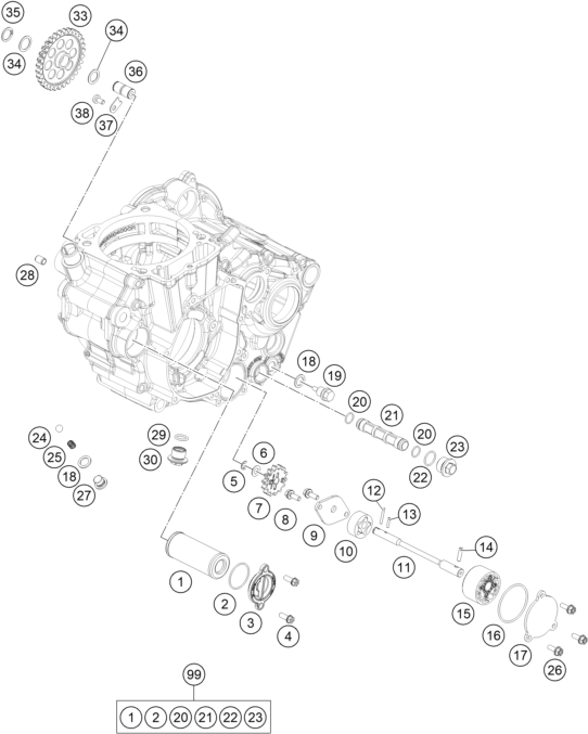 Despiece original completo de Sistema De Lubricación del modelo de KTM 450 SMR del año 2023