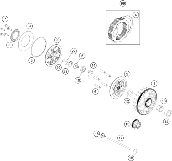 Despiece original completo de Embrague del modelo de KTM 150 EXC del año 2023