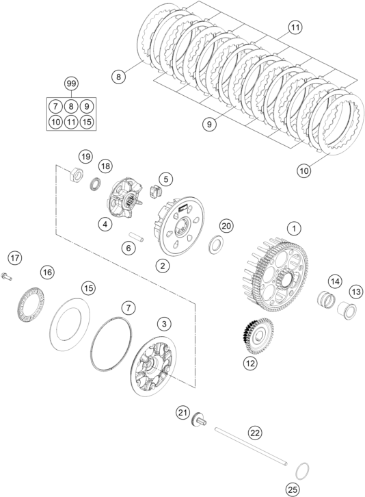 Despiece original completo de Embrague del modelo de KTM 300 EXC del año 2023