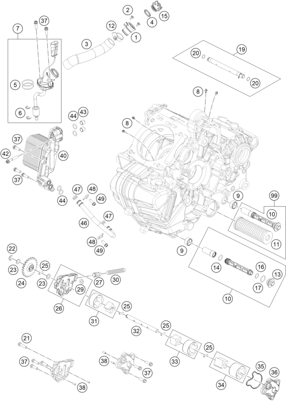 Despiece original completo de Sistema De Lubricación del modelo de KTM 1290 SUPER ADVENTURE R del año 2023