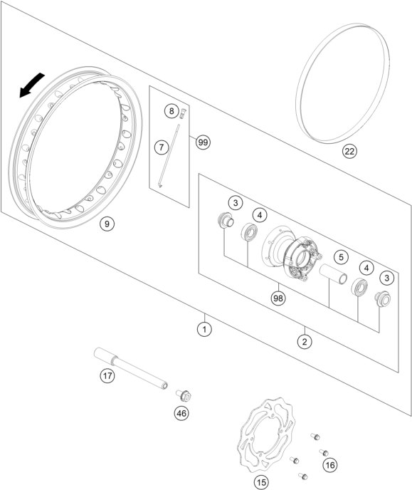 Despiece original completo de Rueda Delantera del modelo de GASGAS MC-E 3 del año 2023