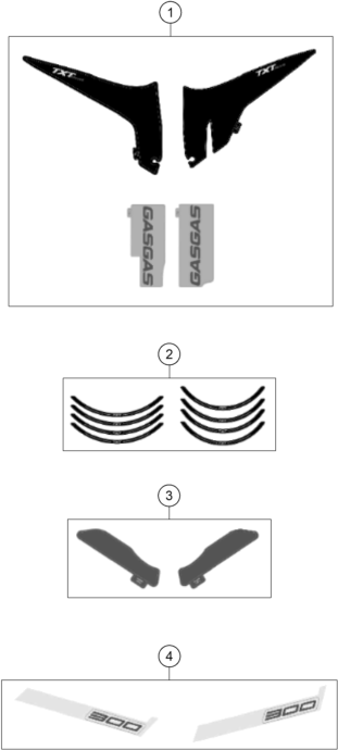 Despiece original completo de Kit Gráficos del modelo de GASGAS TXT RACING 300 del año 2023
