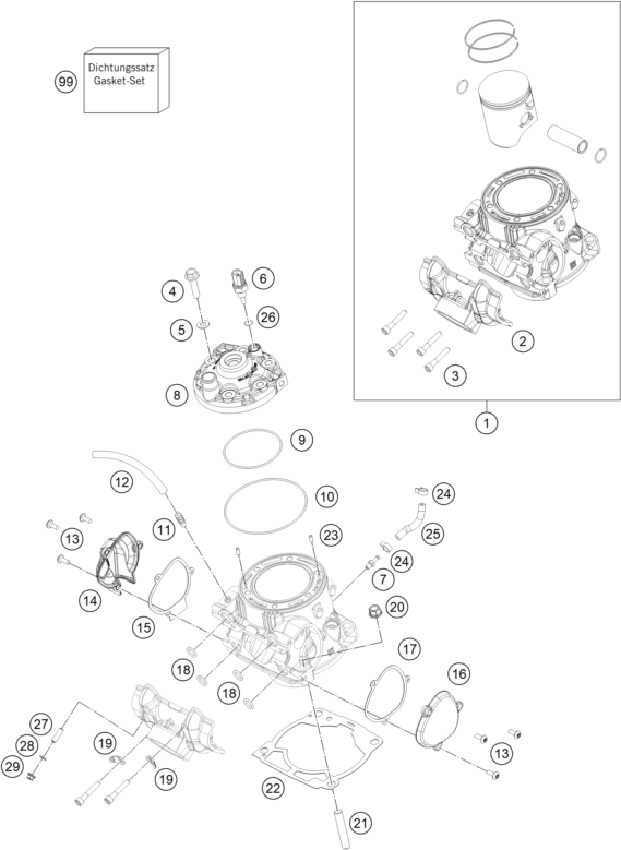 Despiece original completo de Cilindro, Culata De Cilindros del modelo de KTM 300 EXC del año 2023