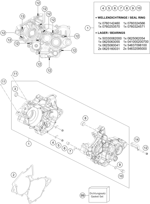 Despiece original completo de Carter Del Motor del modelo de GASGAS MC 125 del año 2023