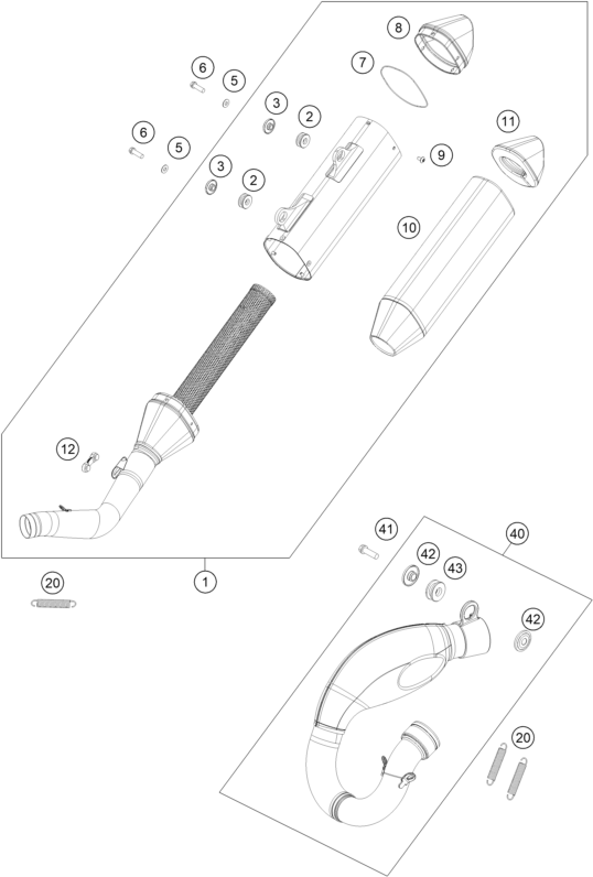 Despiece original completo de Sistema de escape del modelo de KTM 250 SX-F del año 2023