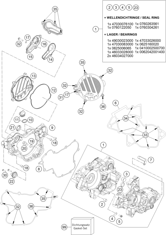 Despiece original completo de Carter del motor del modelo de KTM 85 SX   19/16 del año 2024
