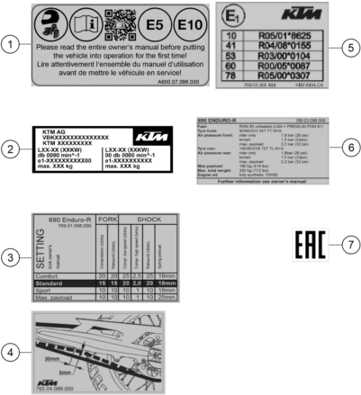 Despiece original completo de Technic information sticker del modelo de KTM 690 ENDURO R del año 2024