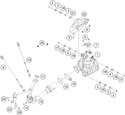 Despiece original completo de Sistema de escape del modelo de KTM 125 DUKE BLUE del año 2024